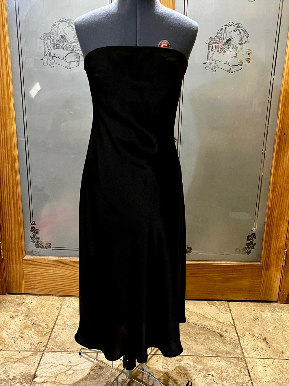 Express Strapless Black Satin Midi Dress